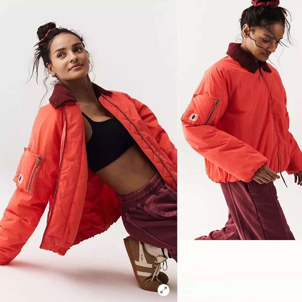 NWT New Free People Outpost Bomber Cherry Tomato Combo Jacket Size M